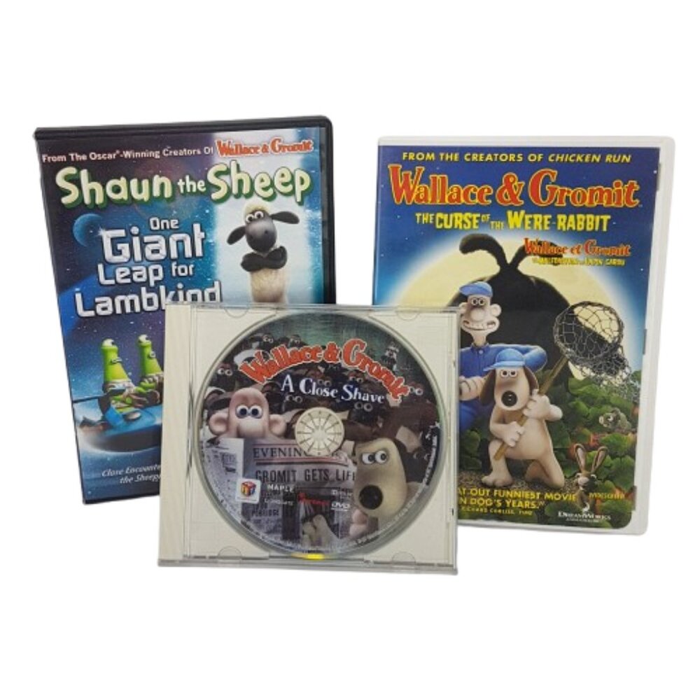 Lot of 3 DVDs Wallace & Gromit Were-Rabbit Close Shave Shaun the Sheep Collector